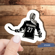 Load image into Gallery viewer, Female Hockey Sticker Custom Design Water Resistant Vinyl Decal Team Gift For Athlete Victory Pose Black Silhouette Laptop Decoration Hockey