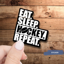 Load image into Gallery viewer, Hockey Humor Sticker Water Resistant Die Cut Design Decal Funny Puck Sports Fan Gift Idea Black Vinyl Car Accessory Helmet Decoration Team