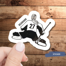 Load image into Gallery viewer, Hockey Goalie Sticker Custom Design Name Personalized Player Gift Sports Decal Water Resistant Gear Identifier Hockey Team Locker Decoration