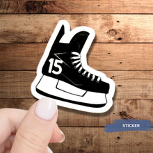 Load image into Gallery viewer, Hockey Skate Sticker Custom Vinyl Decal Personalized Player Number Water Resistant Design Hockey Mom Gift Team Gear Label Sports Equipment