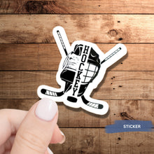 Load image into Gallery viewer, Hockey Vinyl Sticker Die Cut Black Design Water Resistant Sport Decal Car Window Laptop Decoration Ice Rink Gear Accessory Team Gift Hockey