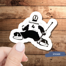 Load image into Gallery viewer, Hockey Goalie Sticker Custom Design Name Personalized Player Gift Sports Decal Water Resistant Gear Identifier Hockey Team Locker Decoration
