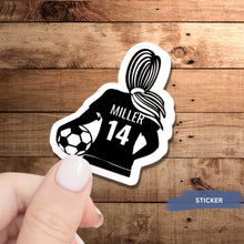Load image into Gallery viewer, Soccer Player Sticker Girl Soccer Decal Water Bottle Design Custom Name Label Team Number Soccer Gift Girl Athlete Sports Accessory Laptop