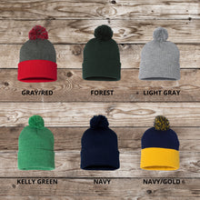 Load image into Gallery viewer, Basketball Mom Beanie Winter Hat Leather Patch Mom Gift Basketball Fan Winter Wear Warm Beanie Pom Top Cold Weather Accessory Team Mom Sport