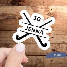 Load image into Gallery viewer, Field Hockey Sticker Custom Design Vinyl Decal Water Resistant Label Maker Custom Name Team Number Sports Gift Athlete Personalization Messy