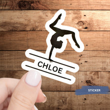 Load image into Gallery viewer, Gymnast Vinyl Sticker Custom Name Decal Personalized Balance Beam Gymnast Gift Team Idea Water Bottle Decoration Custom Equipment Label Art