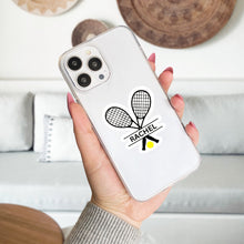 Load image into Gallery viewer, Tennis Racket Sticker Name Design Custom Vinyl Decal Personalized Water Bottle Label Custom Team Gift Tennis Player Equipment Label Sport