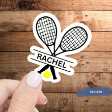 Load image into Gallery viewer, Tennis Racket Sticker Name Design Custom Vinyl Decal Personalized Water Bottle Label Custom Team Gift Tennis Player Equipment Label Sport