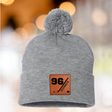 Load image into Gallery viewer, Hockey Mom Beanie Winter Hat Leather Patch Custom Design Sport Team Hockey Mom Gift Idea Winter Wear Warm Accessory Fur Pom Knit Cap Rink