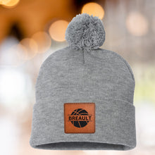 Load image into Gallery viewer, Basketball Mom Beanie Winter Hat Leather Patch Custom Design Sport Team Basketball Mom Gift Idea Winter Wear Warm Accessory Fur Pom Knit Cap