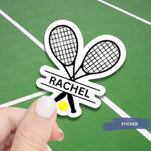 Load image into Gallery viewer, Tennis Racket Sticker Name Design Custom Vinyl Decal Personalized Water Bottle Label Custom Team Gift Tennis Player Equipment Label Sport