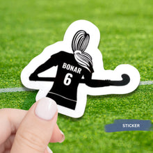 Load image into Gallery viewer, Field Hockey Sticker Custom Design Vinyl Decal Water Resistant Label Maker Custom Name Team Number Sports Gift Athlete Personalization Messy
