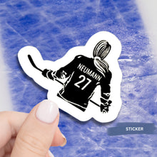 Load image into Gallery viewer, Female Hockey Sticker Custom Design Water Resistant Vinyl Decal Team Gift For Athlete Victory Pose Black Silhouette Laptop Decoration Hockey