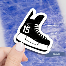 Load image into Gallery viewer, Hockey Skate Sticker Custom Vinyl Decal Personalized Player Number Water Resistant Design Hockey Mom Gift Team Gear Label Sports Equipment