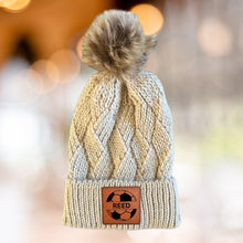 Load image into Gallery viewer, Soccer Mom Beanie Winter Hat Leather Patch Custom Design Sport Team Soccer Mom Gift Idea Winter Wear Warm Accessory Fur Pom Knit Cap Rink