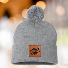 Load image into Gallery viewer, Football Beanie Hat Winter Accessory Leather Patch Custom Design Football Gift Winter Wear Warm Cap Custom Name Football Player Team Gear