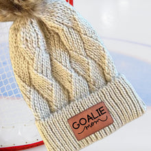 Load image into Gallery viewer, Goalie Mom Beanie Winter Hat Pom Custom Design Hockey Gift For Mom Team Wear Warm Accessory Ice Rink Side Gear Cold Weather Sport Style