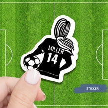 Load image into Gallery viewer, Soccer Player Sticker Girl Soccer Decal Water Bottle Design Custom Name Label Team Number Soccer Gift Girl Athlete Sports Accessory Laptop