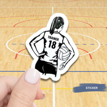 Load image into Gallery viewer, Volleyball Player Sticker Custom Design Black White Vinyl Decal Team Number Custom Name Sport Accessory Car Laptop Water Resistant Smooth