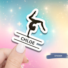 Load image into Gallery viewer, Gymnast Vinyl Sticker Custom Name Decal Personalized Balance Beam Gymnast Gift Team Idea Water Bottle Decoration Custom Equipment Label Art