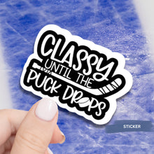 Load image into Gallery viewer, Hockey Humor Sticker Water Resistant Die Cut Design Decal Funny Puck Sports Fan Gift Idea Black Vinyl Car Accessory Helmet Decoration Team