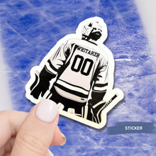 Load image into Gallery viewer, Hockey Goalie Sticker Custom Name Team Logo Water Resistant Vinyl Decal Sports Decal Hockey Gifts Player Number Customization Black White