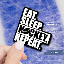 Load image into Gallery viewer, Hockey Humor Sticker Water Resistant Die Cut Design Decal Funny Puck Sports Fan Gift Idea Black Vinyl Car Accessory Helmet Decoration Team