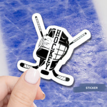 Load image into Gallery viewer, Hockey Vinyl Sticker Die Cut Black Design Water Resistant Sport Decal Car Window Laptop Decoration Ice Rink Gear Accessory Team Gift Hockey