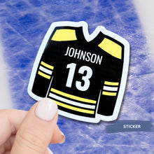 Load image into Gallery viewer, Custom Hockey Sticker Design Template Vinyl Decal Size Custom Jersey Number Hockey Player Team Accessory Gift Idea For Athlete Water Bottle