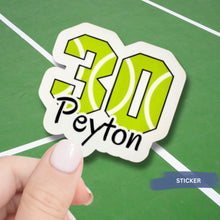 Load image into Gallery viewer, Tennis Racket Sticker Name Design Custom Vinyl Decal Personalized Water Bottle Label Custom Team Gift Tennis Player Equipment Label Sport