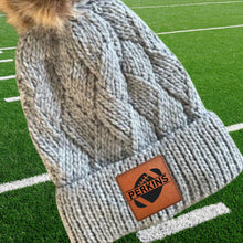 Load image into Gallery viewer, Football Beanie Hat Winter Accessory Leather Patch Custom Design Football Gift Winter Wear Warm Cap Custom Name Football Player Team Gear
