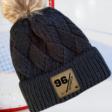 Load image into Gallery viewer, Hockey Beanie Hat Winter Accessory Leather Patch Custom Design Hockey Gift Winter Wear Warm Cap Custom Name Hockey Player Team Gear Cold