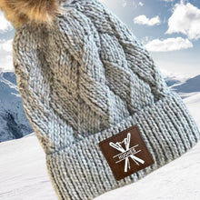 Load image into Gallery viewer, Personalized Winter Hat Custom Name Ski Gift For Mom Slope Wear Cable Beanie Fur Top Mountain Style Winter Accessory Custom Design Ski Mom