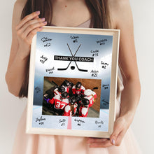 Load image into Gallery viewer, Hockey Coach Gift Frame Template Design Download Digital File Size Print Thank You Hockey Trainer Team Photo Memory Keepsake Rink Background