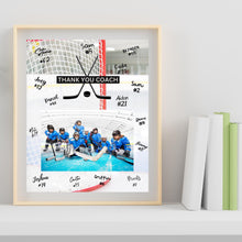 Load image into Gallery viewer, Hockey Coach Gift Frame Template Design Download Digital File Size Print Thank You Hockey Trainer Team Photo Memory Keepsake Rink Background
