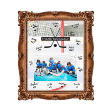 Load image into Gallery viewer, Hockey Coach Gift Frame Template Design Download Digital File Size Print Thank You Hockey Trainer Team Photo Memory Keepsake Rink Background