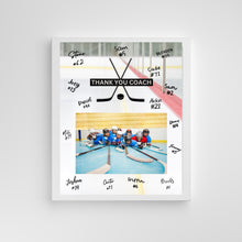 Load image into Gallery viewer, Hockey Coach Gift Frame Template Design Download Digital File Size Print Thank You Hockey Trainer Team Photo Memory Keepsake Rink Background