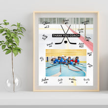 Load image into Gallery viewer, Hockey Coach Gift Frame Template Design Download Digital File Size Print Thank You Hockey Trainer Team Photo Memory Keepsake Rink Background