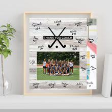 Load image into Gallery viewer, Field Hockey Coach Gift Frame Template Design Download Digital File Size Print Thank You Field Hockey Trainer Team Photo Memory Keepsake