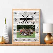 Load image into Gallery viewer, Field Hockey Coach Gift Frame Template Design Download Digital File Size Print Thank You Field Hockey Trainer Team Photo Memory Keepsake