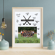 Load image into Gallery viewer, Field Hockey Coach Gift Frame Template Design Download Digital File Size Print Thank You Hockey Trainer Team Photo Memory Keepsake Field