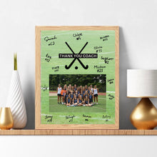 Load image into Gallery viewer, Field Hockey Coach Gift Frame Template Design Download Digital File Size Print Thank You Hockey Trainer Team Photo Memory Keepsake Field