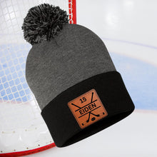Load image into Gallery viewer, Hockey Beanie Hat Winter Accessory Leather Patch Custom Design Hockey Gift Winter Wear Warm Cap Custom Name Hockey Player Team Gear Cold