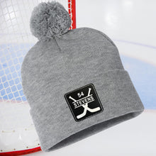 Load image into Gallery viewer, Hockey Beanie Hat Winter Accessory Leather Patch Custom Design Hockey Gift Winter Wear Warm Cap Custom Name Hockey Player Team Gear Cold