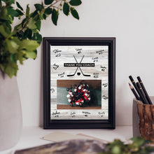 Load image into Gallery viewer, Hockey Coach Gift Frame Template Design Download Digital File Size Print Thank You Hockey Trainer Team Photo Memory Keepsake Wood Background