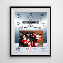 Load image into Gallery viewer, Hockey Coach Gift Frame Template Design Download Digital File Size Print Thank You Hockey Trainer Team Photo Memory Keepsake Rink Background