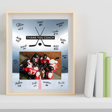 Load image into Gallery viewer, Hockey Coach Gift Frame Template Design Download Digital File Size Print Thank You Hockey Trainer Team Photo Memory Keepsake Rink Background
