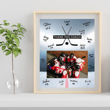 Load image into Gallery viewer, Hockey Coach Gift Frame Template Design Download Digital File Size Print Thank You Hockey Trainer Team Photo Memory Keepsake Rink Background
