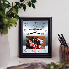 Load image into Gallery viewer, Hockey Coach Gift Frame Template Design Download Digital File Size Print Thank You Hockey Trainer Team Photo Memory Keepsake Rink Background