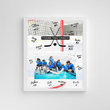Load image into Gallery viewer, Hockey Coach Gift Frame Template Design Download Digital File Size Print Thank You Hockey Trainer Team Photo Memory Keepsake Rink Background